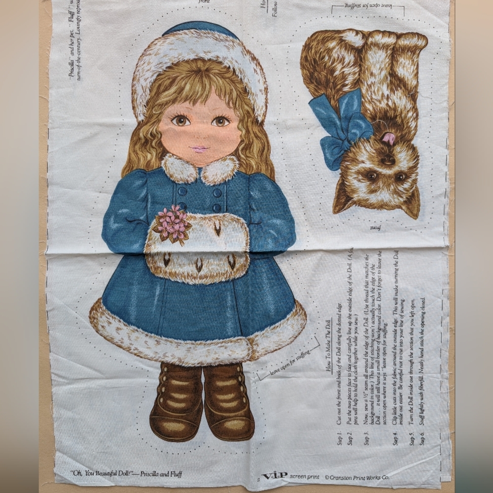 Vintage Priscilla & Fluff Cranston Cut & Sew Doll Fabric Oh, You Beautiful Doll!